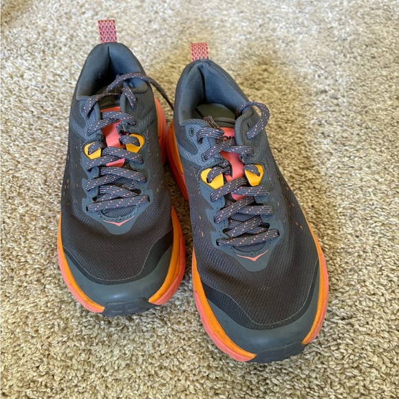 Hoka Shoes - Hoka Challenger 6 Shoes - Gray, Orange, and Pink